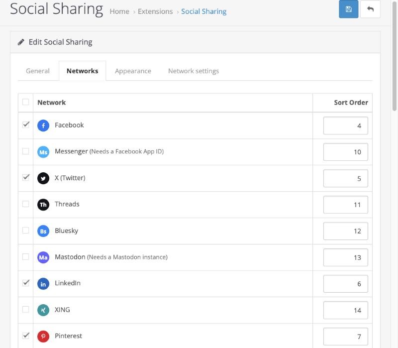 Social Sharing: выбор сетей и порядок кнопок