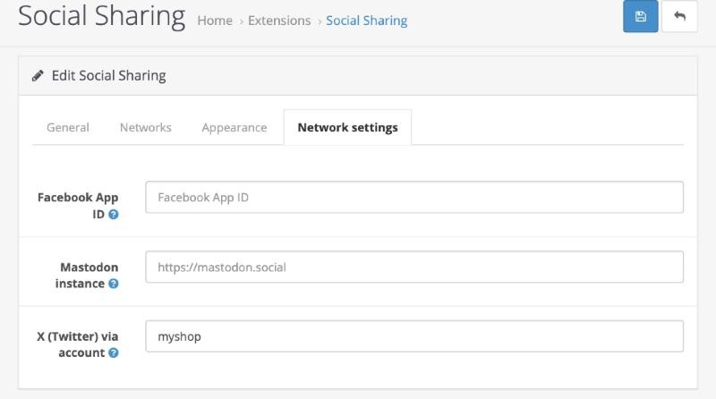 Social Sharing: параметры Messenger, Mastodon и X